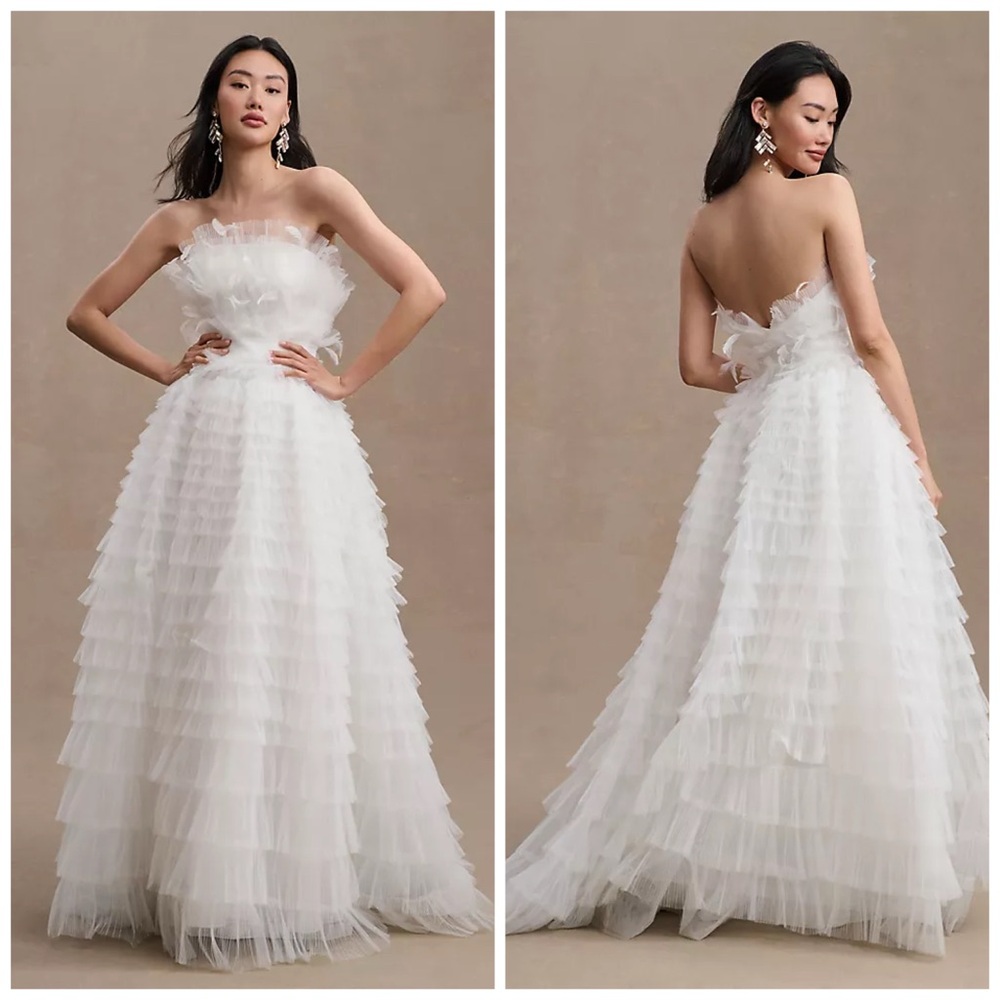 Anthropologie Mac Duggal Kylie Strapless Ruffle Wedding Dress Gown Maxi Sz 6